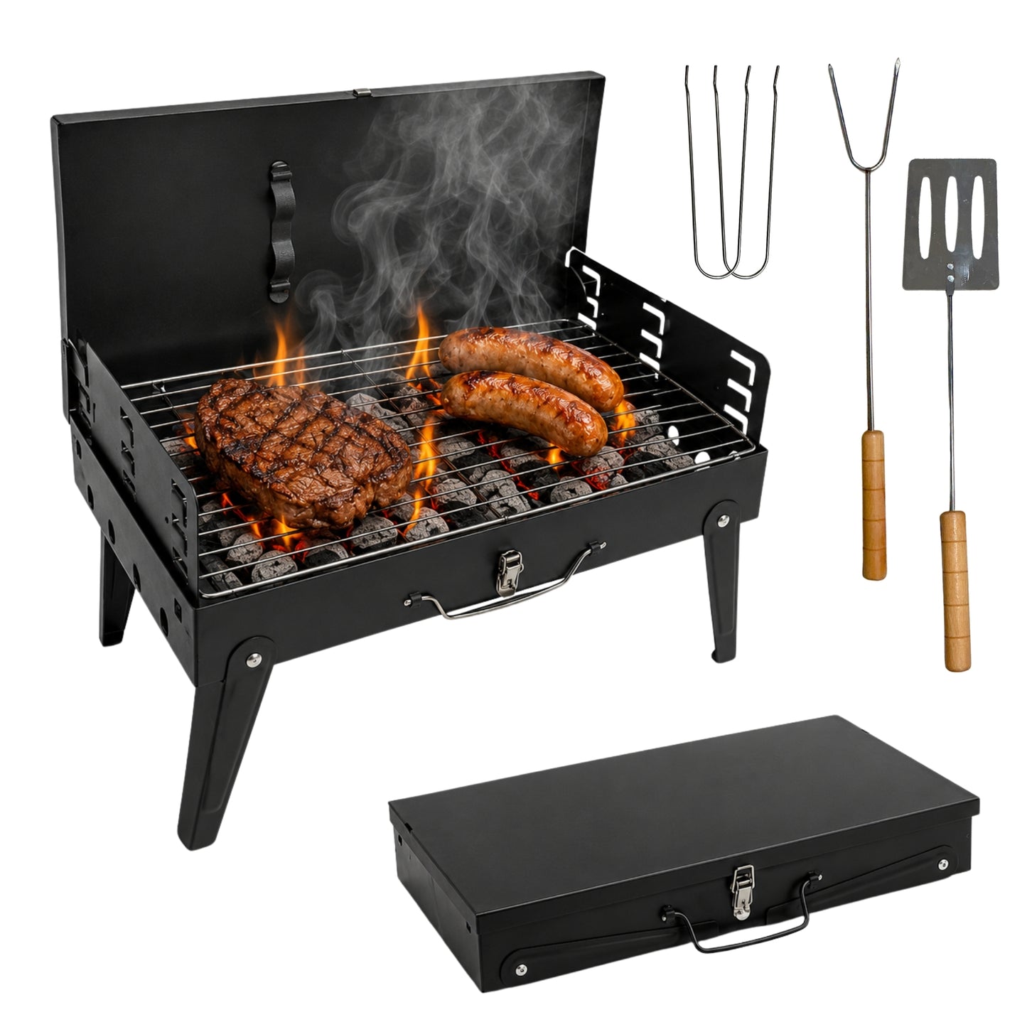 Asador De Carbon Incluye Utensilios Para Parilla