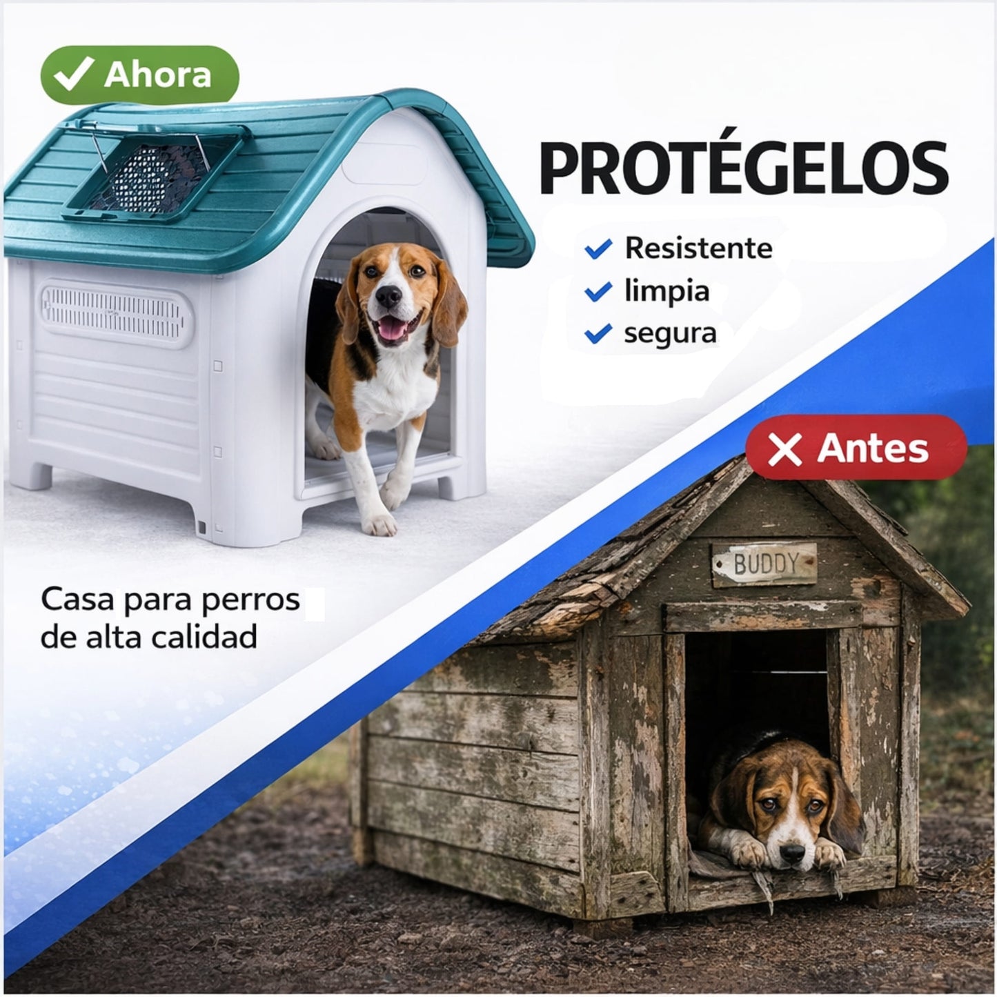 Casa para Perro Raza Mediana con Puerta y Baño Desmontable