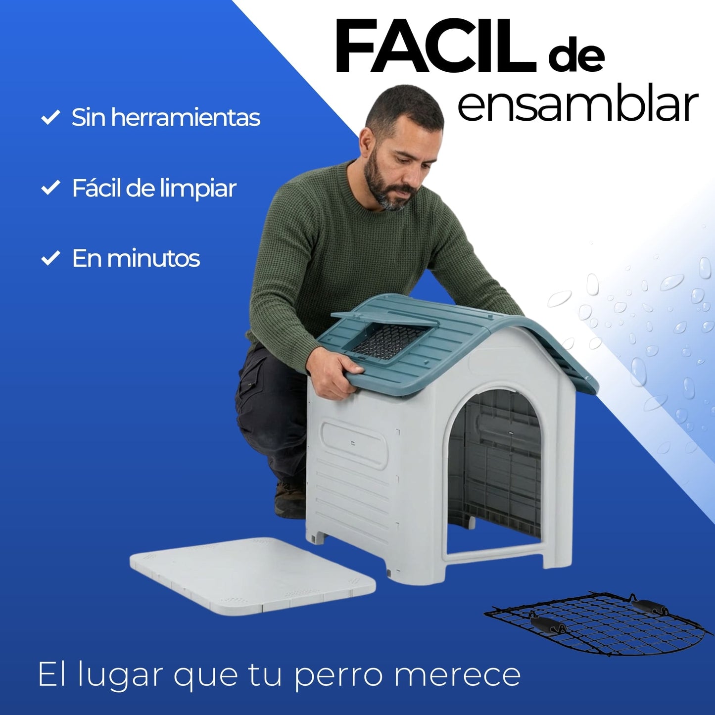 Casa para Perro Raza Mediana con Puerta y Baño Desmontable