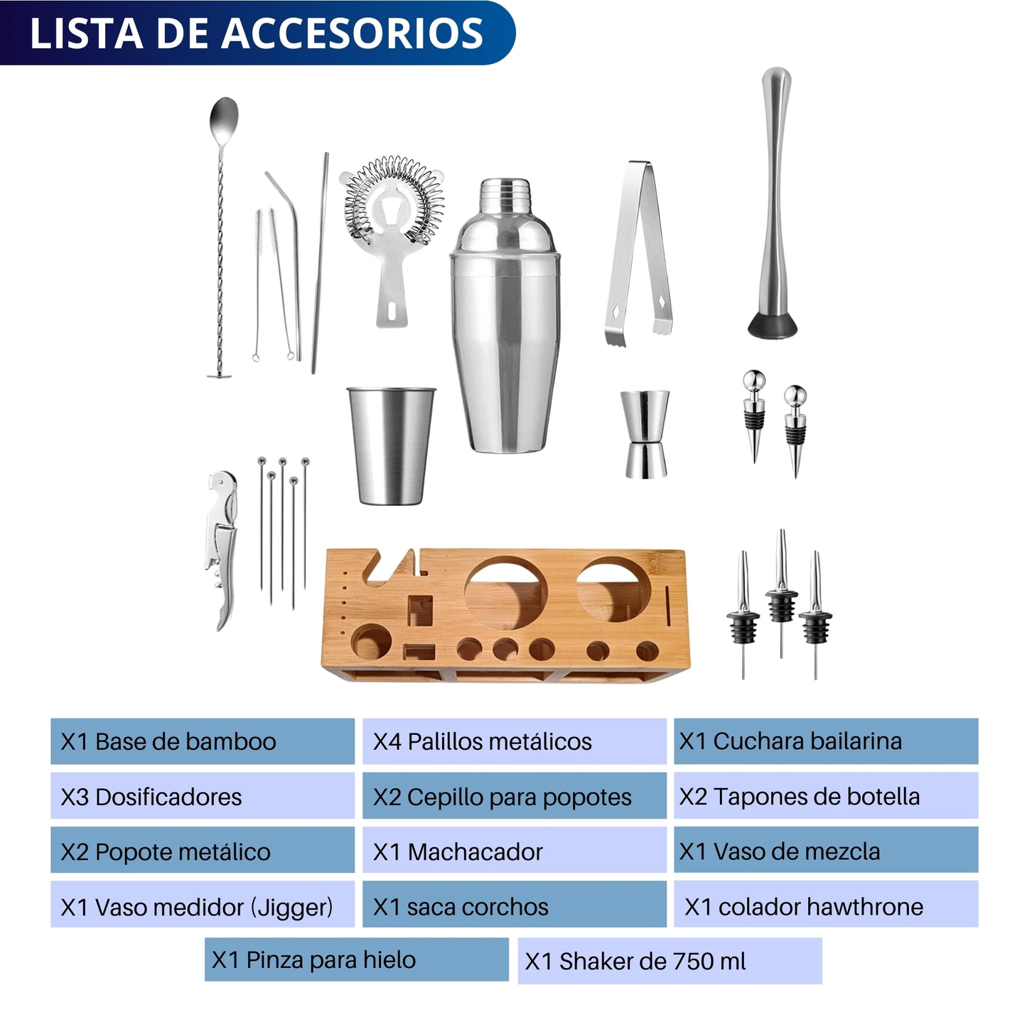 Juego De Coctelera Shaker Bartender Mixologia Set 24 Piezas