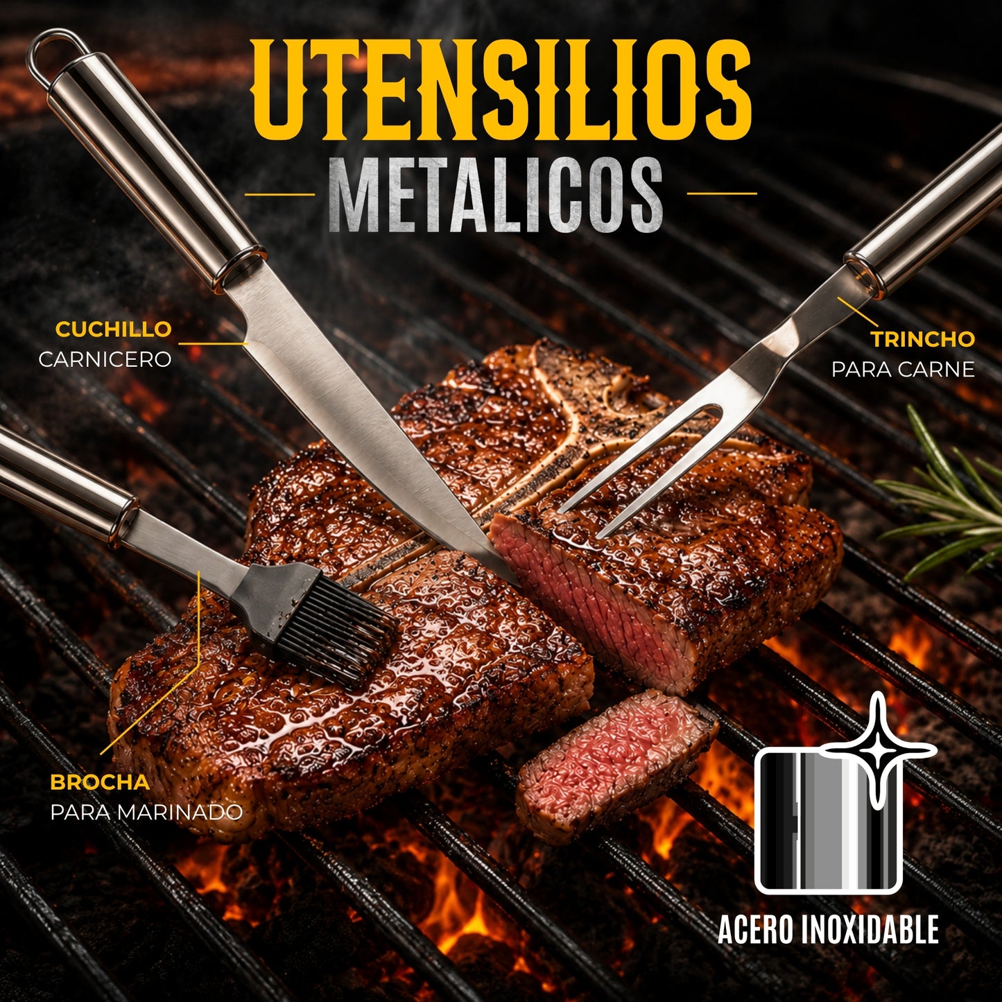 Juego De Utensilios Para Parrilla De Acero Inoxidable 34 Pcs