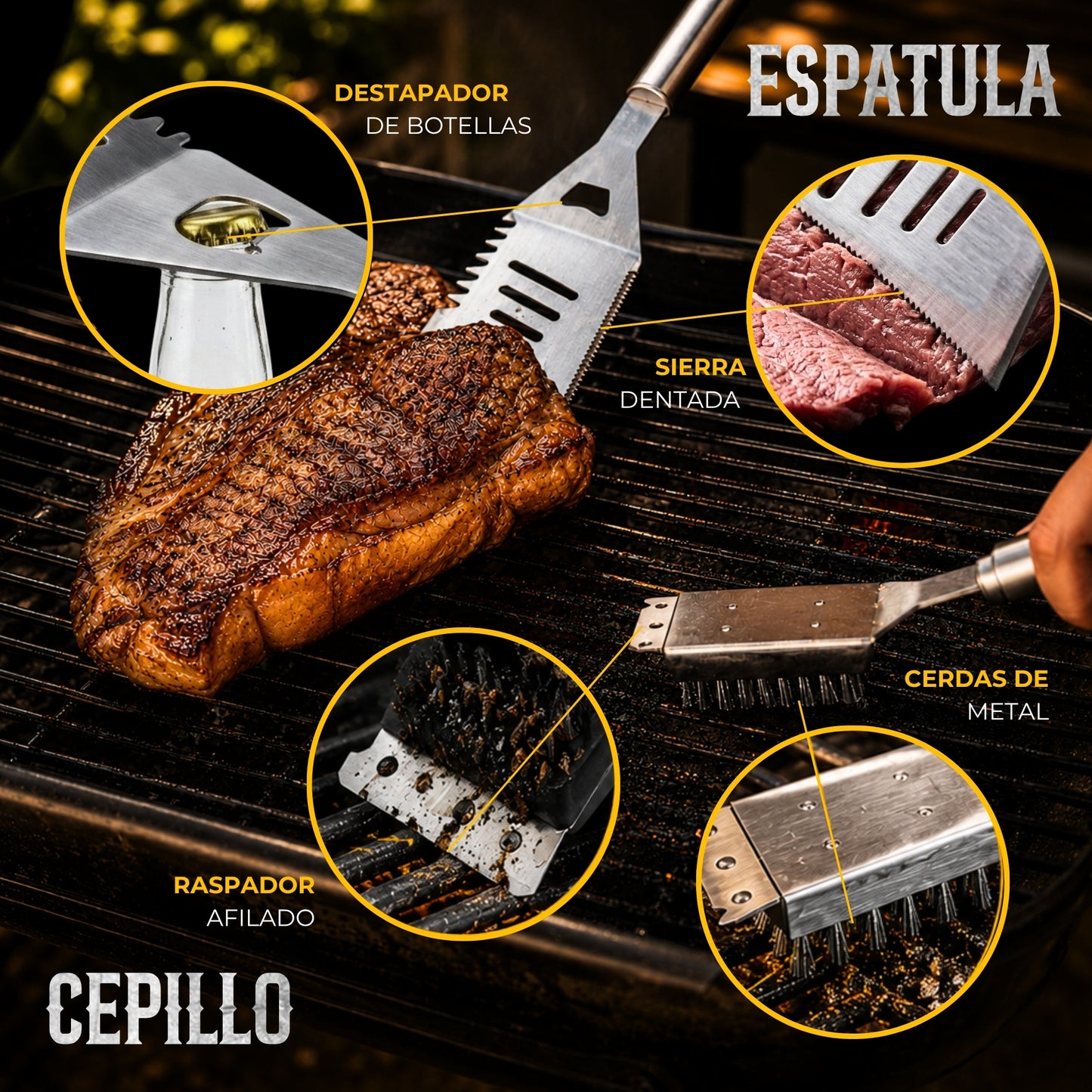 Juego De Utensilios Para Parrilla De Acero Inoxidable 34 Pcs