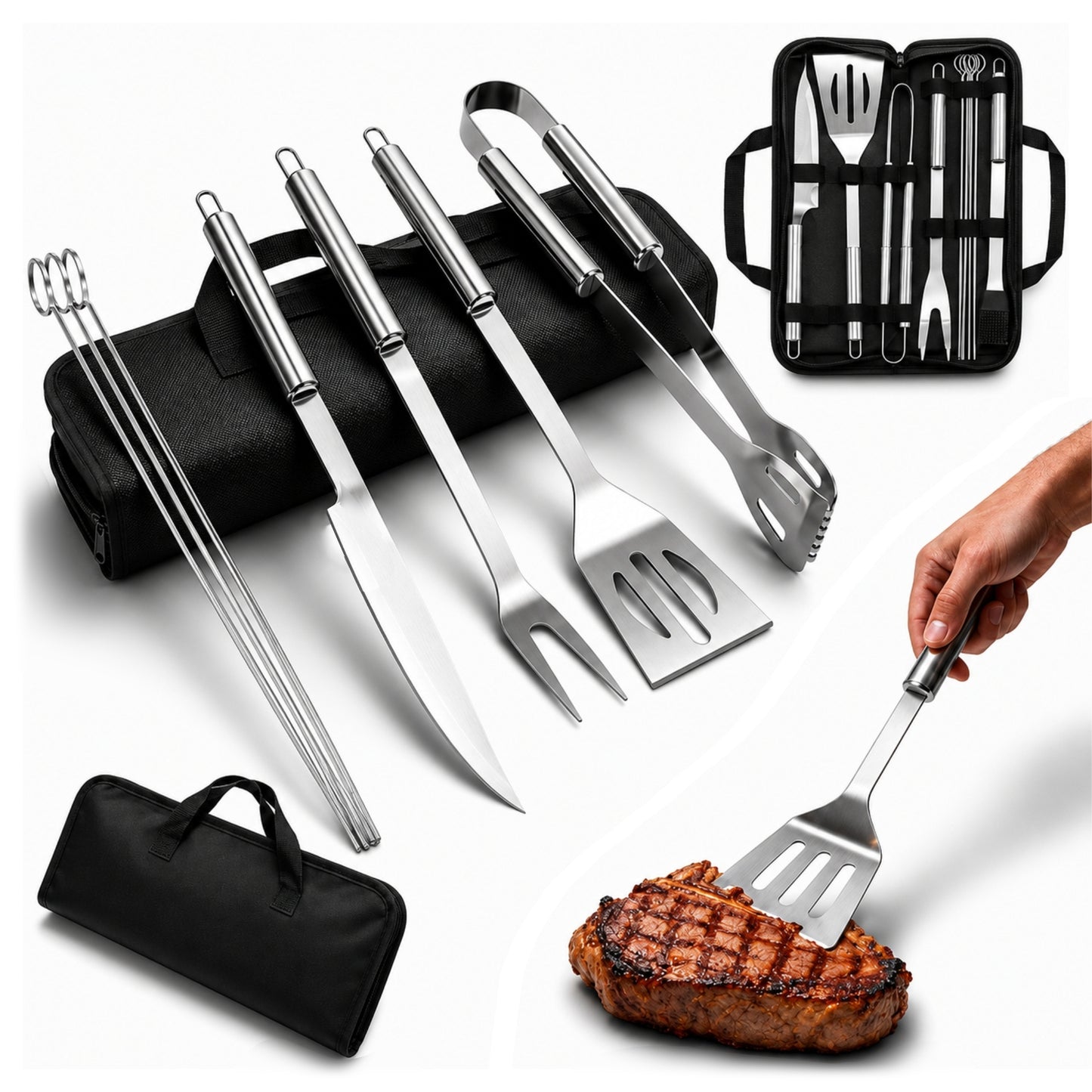 Juego De Utensilios para Parrilla De Acero Inoxidable 9 Pcs