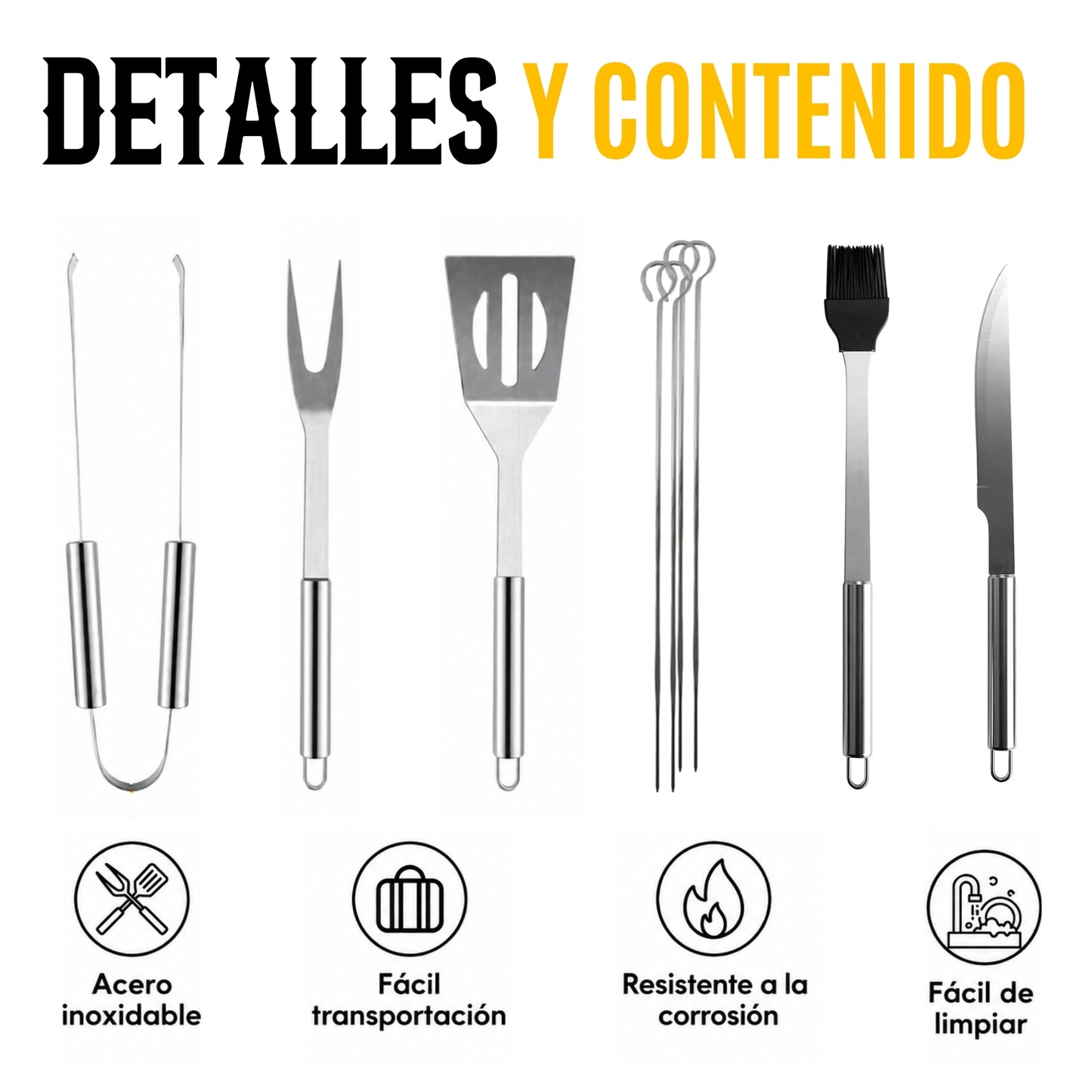 Juego De Utensilios para Parrilla De Acero Inoxidable 9 Pcs