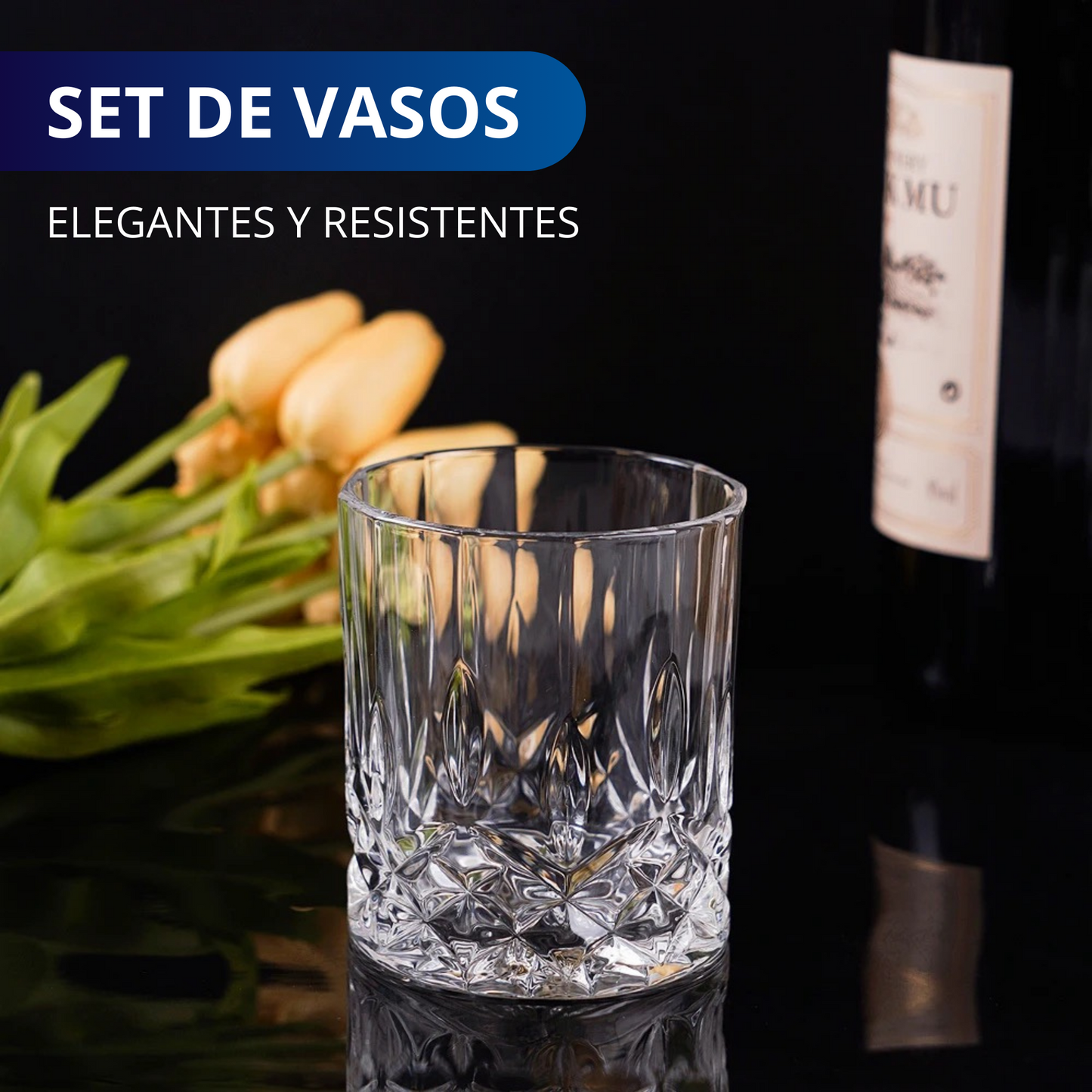 VASOS DE VIDRIO WHISKEY ECOMLAB OLD FASHION JUEGO DE 6 Pcs