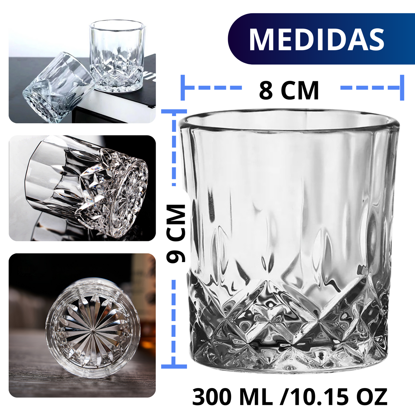 VASOS DE VIDRIO WHISKEY ECOMLAB OLD FASHION JUEGO DE 6 Pcs