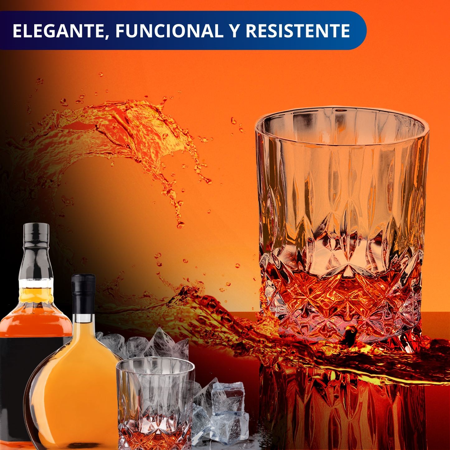 VASOS DE VIDRIO WHISKEY ECOMLAB OLD FASHION JUEGO DE 6 Pcs