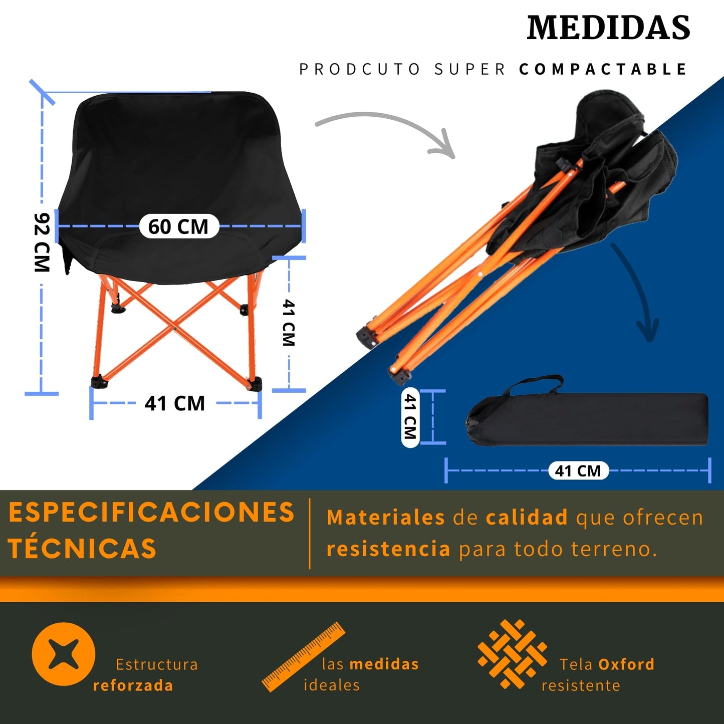 Silla Camping Plegable Ecomlab Portatil Para Exterior e Interior Ideal Playa, Picnic Extra-Cómoda GRATIS Bolsa Transportadora