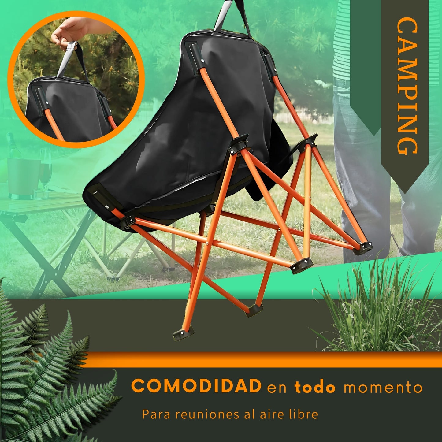 Silla Camping Plegable Ecomlab Portatil Para Exterior e Interior Ideal Playa, Picnic Extra-Cómoda GRATIS Bolsa Transportadora
