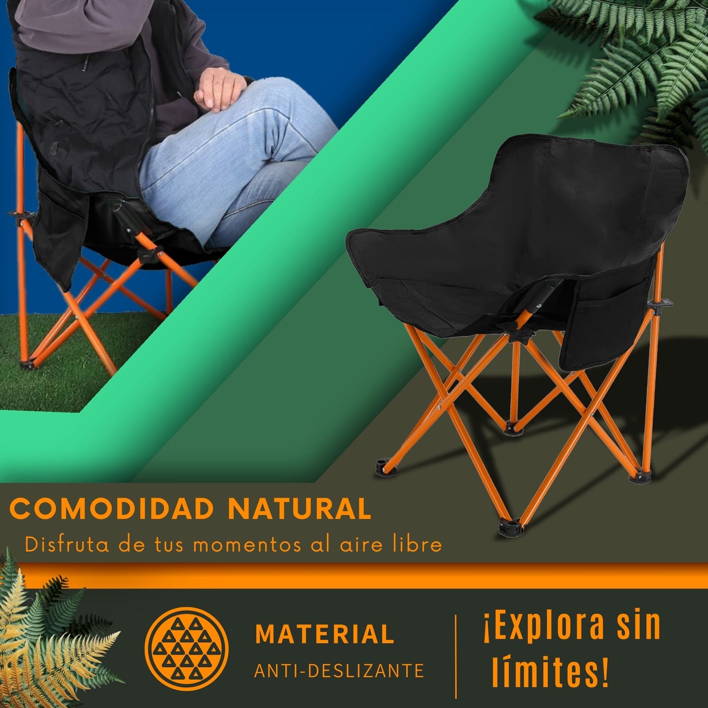 Silla Camping Plegable Ecomlab Portatil Para Exterior e Interior Ideal Playa, Picnic Extra-Cómoda GRATIS Bolsa Transportadora