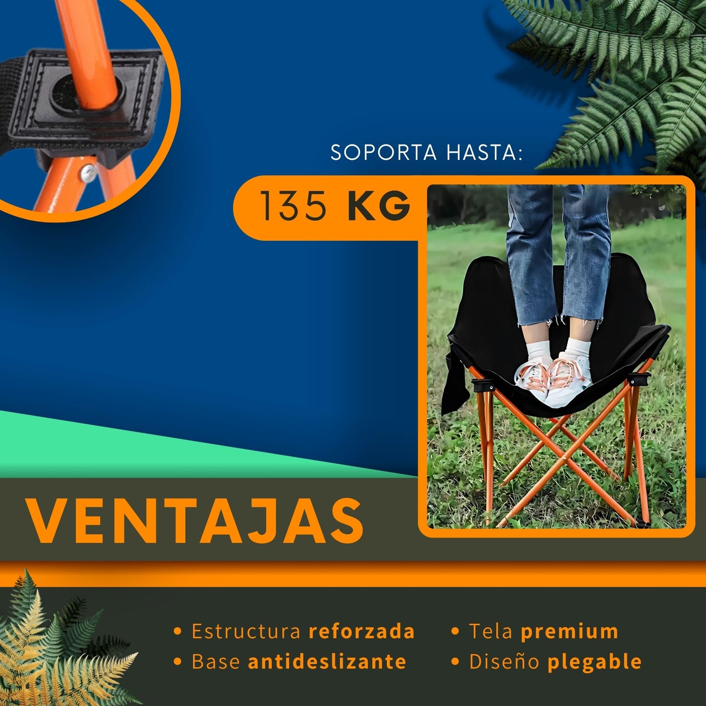 Silla Camping Plegable Ecomlab Portatil Para Exterior e Interior Ideal Playa, Picnic Extra-Cómoda GRATIS Bolsa Transportadora