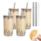 Vasos De Vidrio Con Popote Ecomlab Tapa Bambú Juego de 4 Pcs