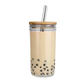 Vasos De Vidrio Con Popote Ecomlab Tapa Bambú Juego de 4 Pcs