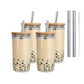Vasos De Vidrio Con Popote Ecomlab Tapa Bambú Juego de 4 Pcs