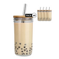 Vasos De Vidrio Con Popote Ecomlab Tapa Bambú Juego de 4 Pcs