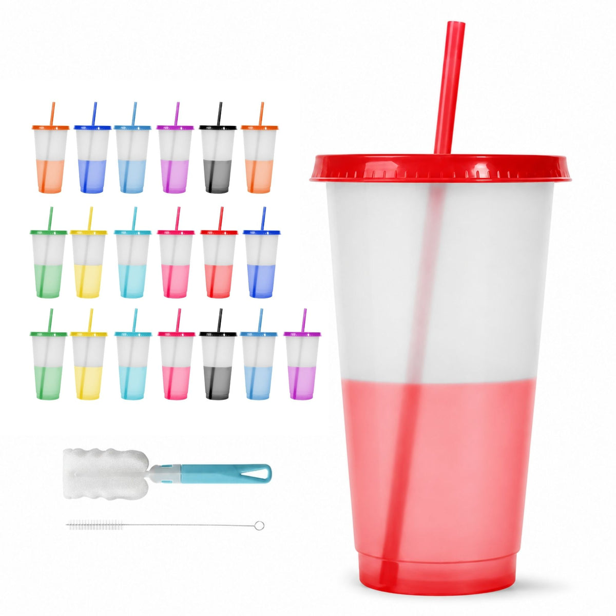 Vasos Magicos Con Tapa y Popote Cambian de Color Kit 20 piezas