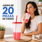 Vasos Magicos Con Tapa y Popote Cambian de Color Kit 20 piezas