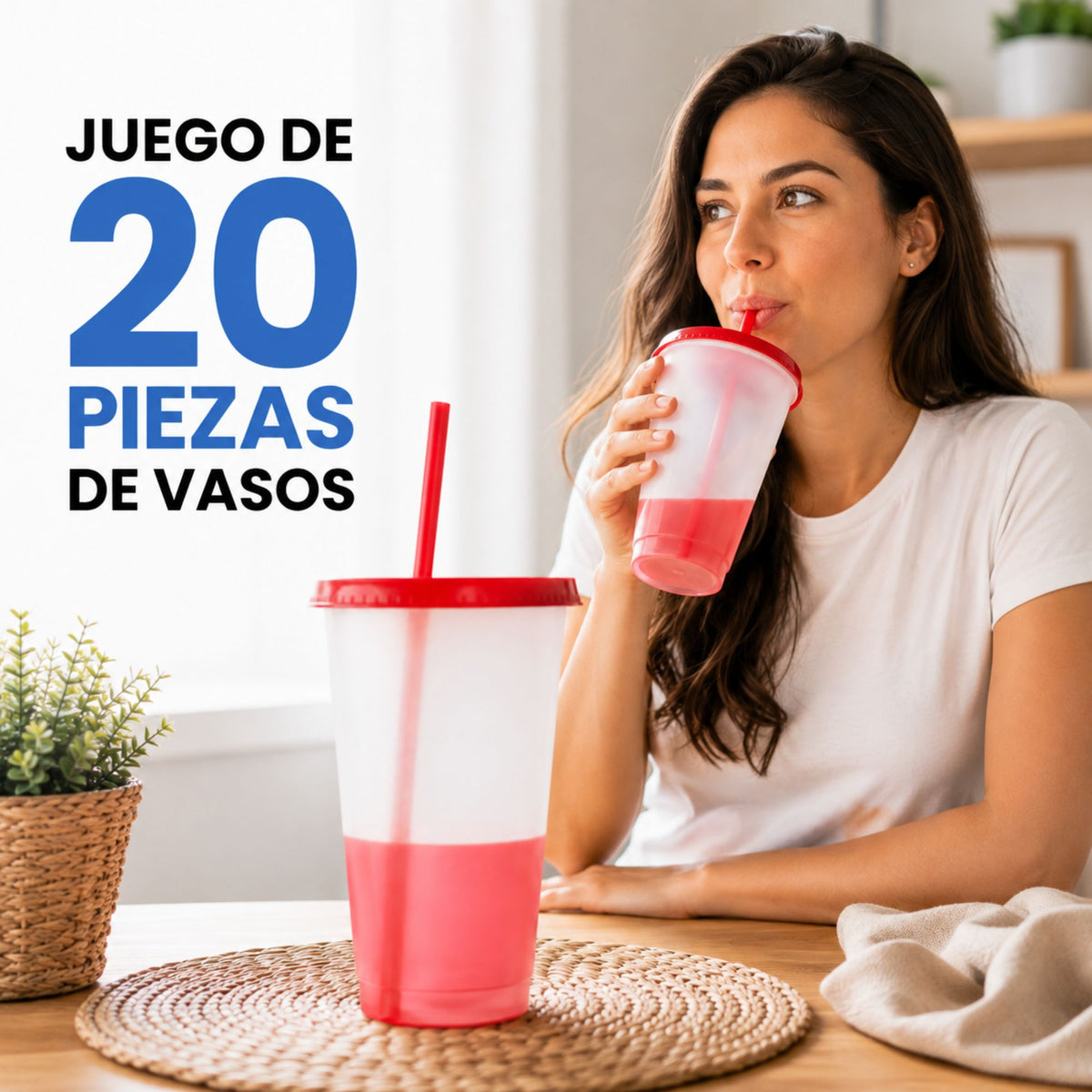 Vasos Magicos Con Tapa y Popote Cambian de Color Kit 20 piezas