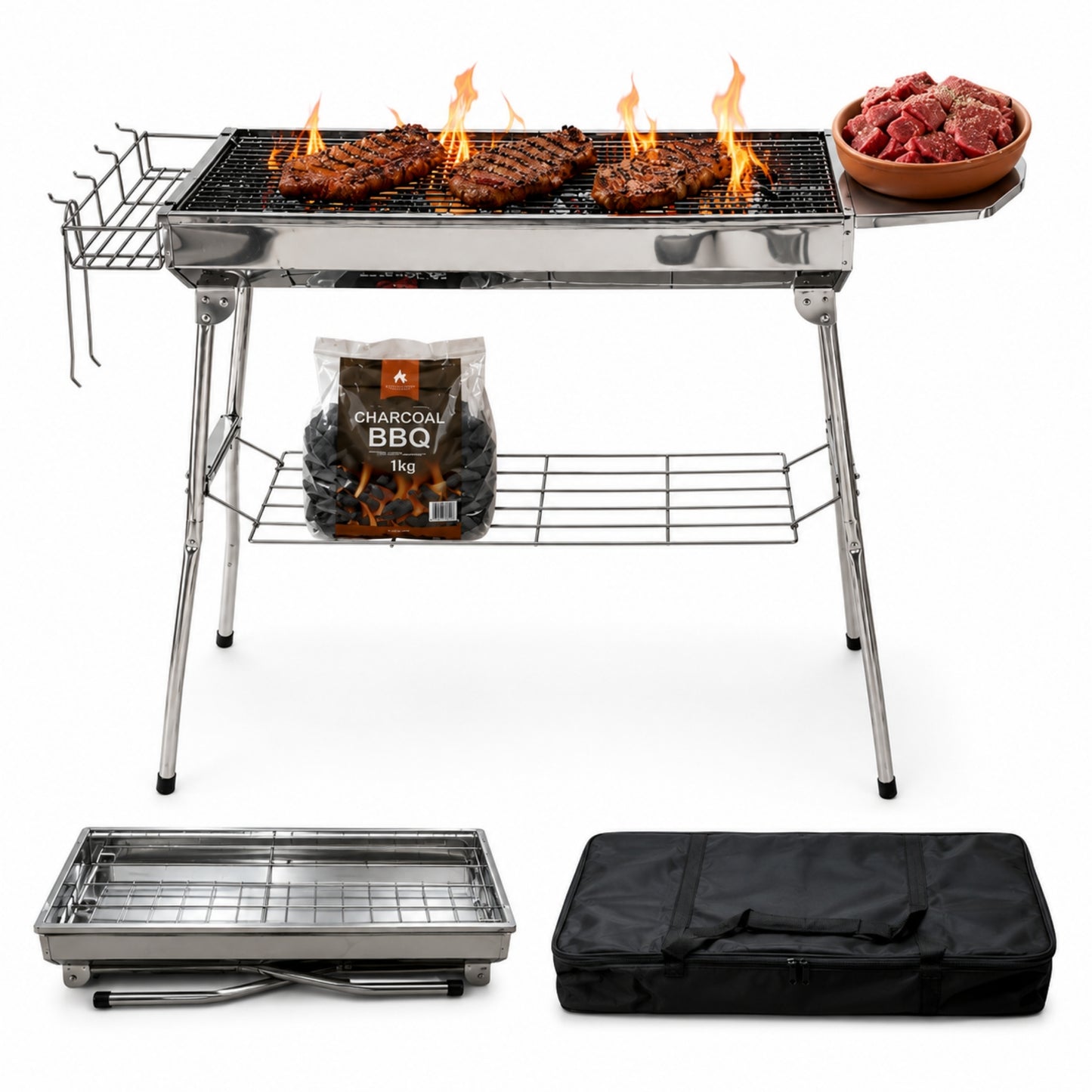 Asador Portátil Parrilla Plegable Acero Inoxidable Gratis Bolsa Transportadora