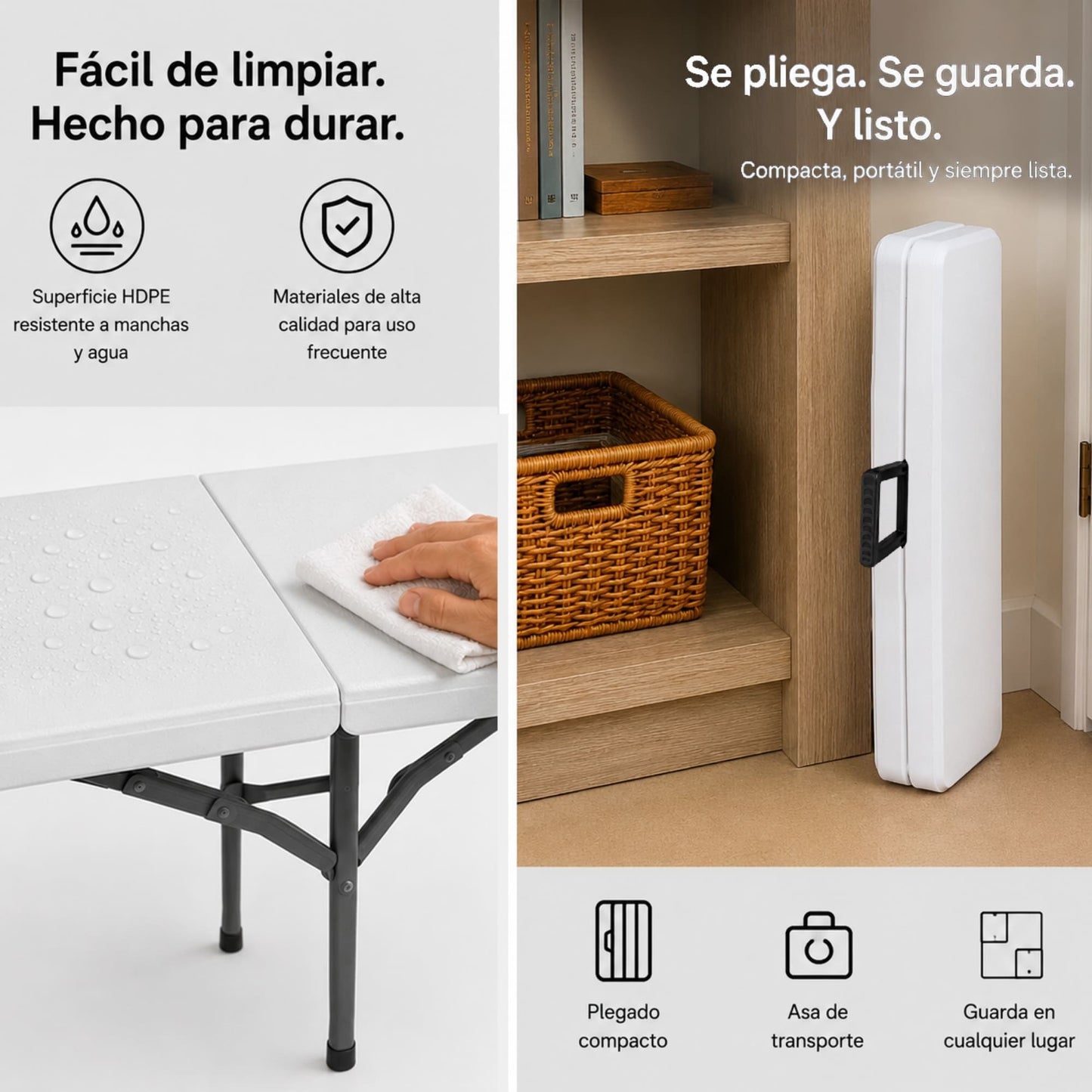 BANCA PLEGABLE DE PLASTICO ECOMLAB PORTAFOLIO 180CM HP-180CD
