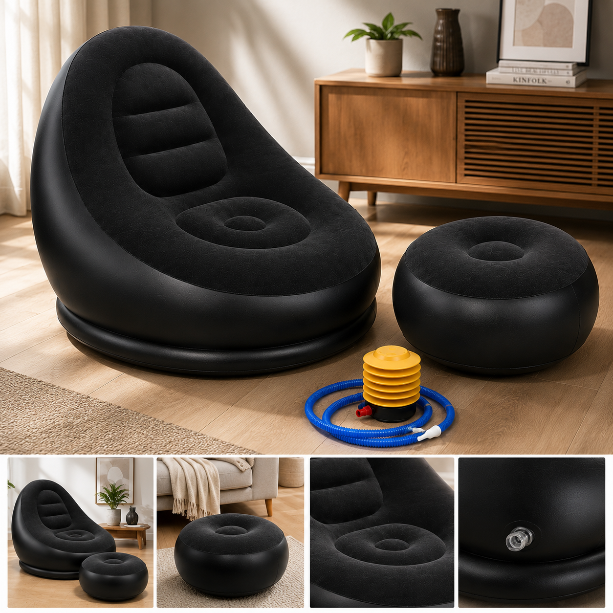 Sillon Inflable Comodo Con Posapies Incluye Bomba Manual