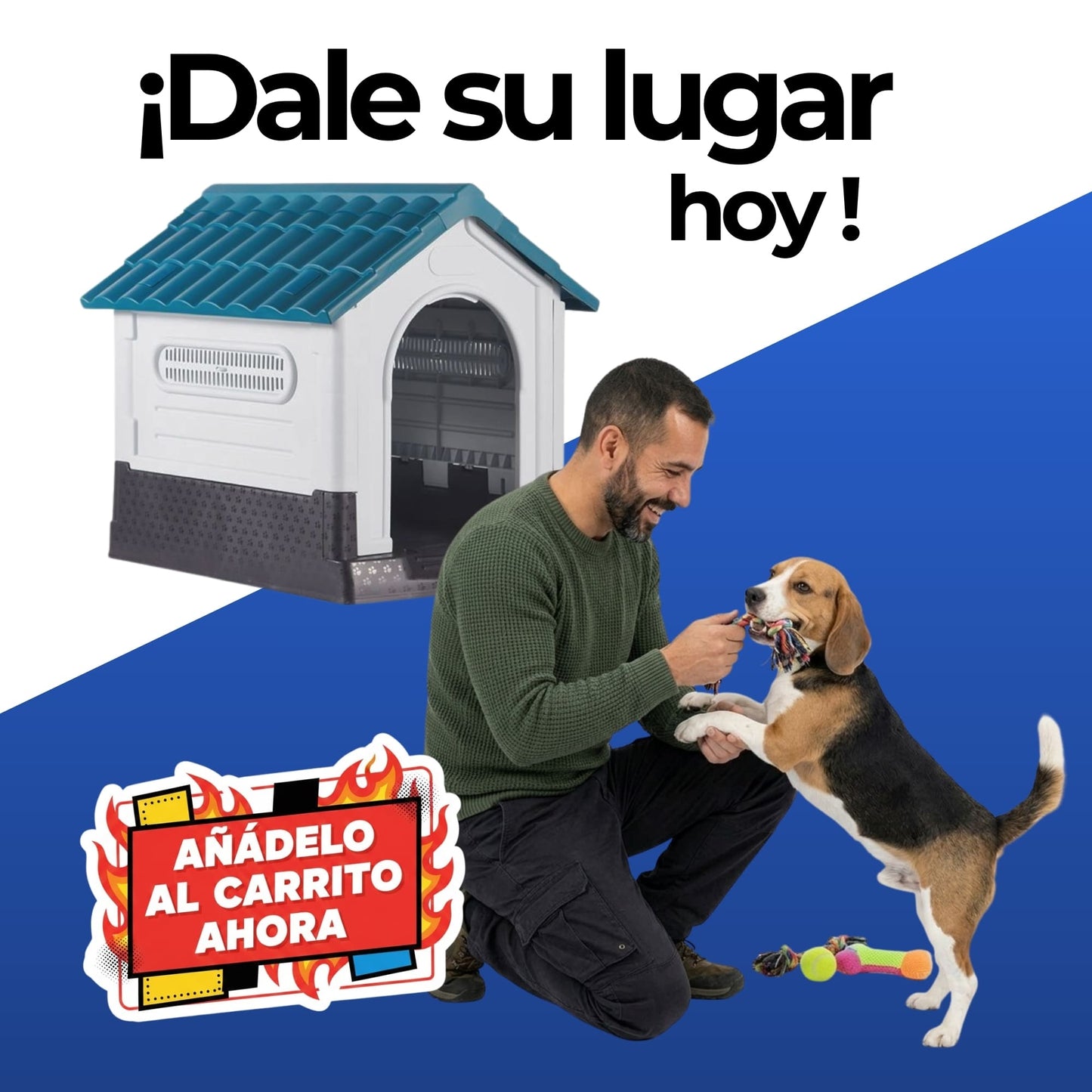 Casa para Perro Raza Mediana Desmontable con Puerta y Baño