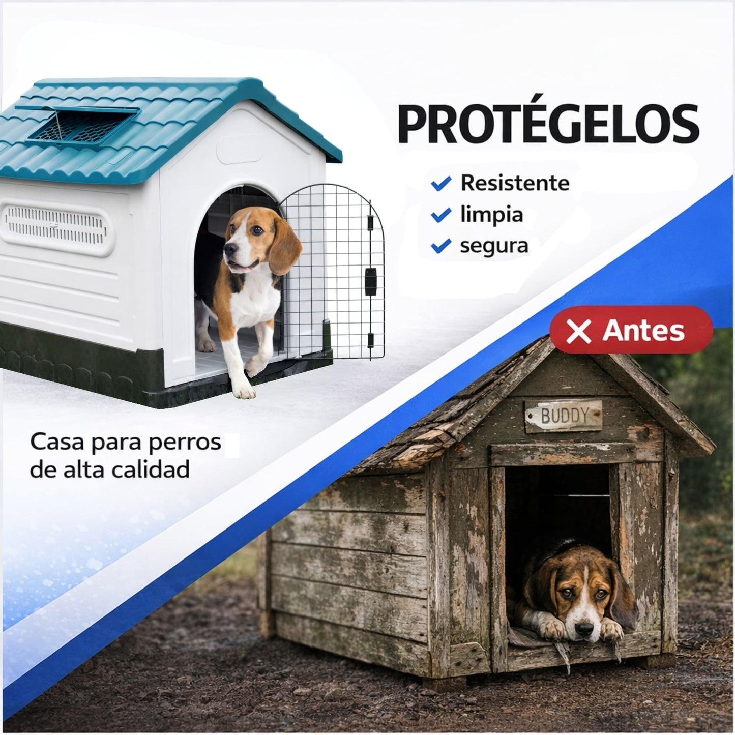 Casa para Perro Raza Mediana Desmontable con Puerta y Baño