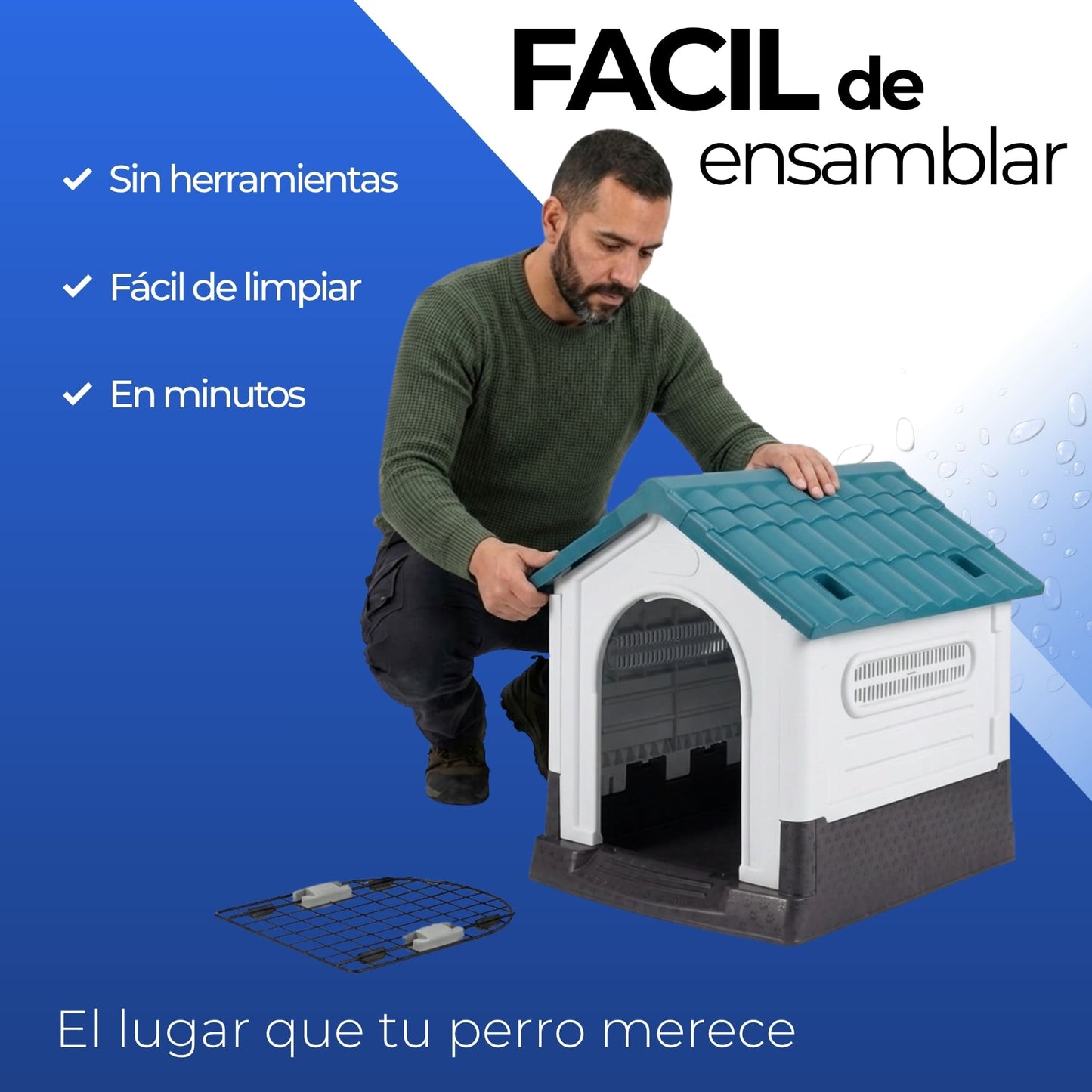 Casa para Perro Raza Mediana Desmontable con Puerta y Baño