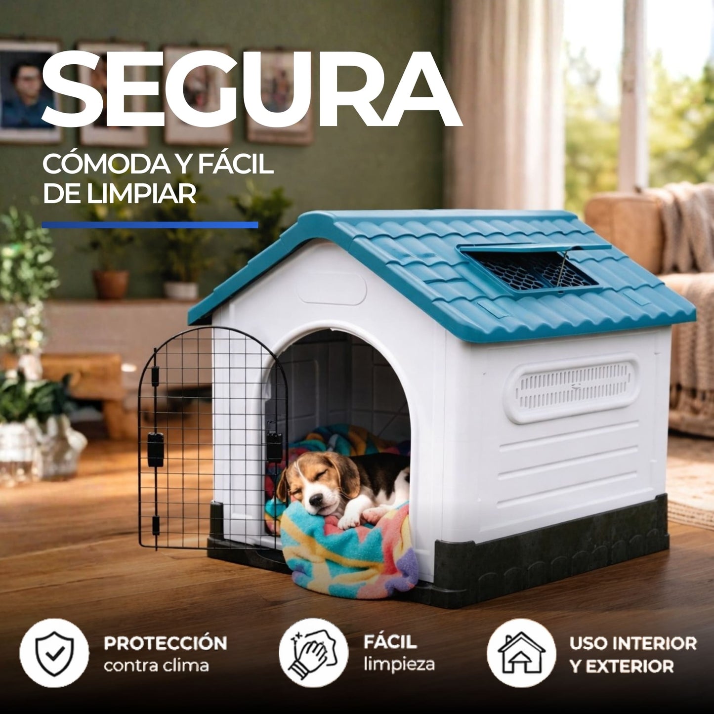 Casa para Perro Raza Mediana Desmontable con Puerta y Baño