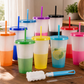 Vasos Mágicos Con Tapa y Popote Cambian de Color Ecomlab Pack 10 Pcs