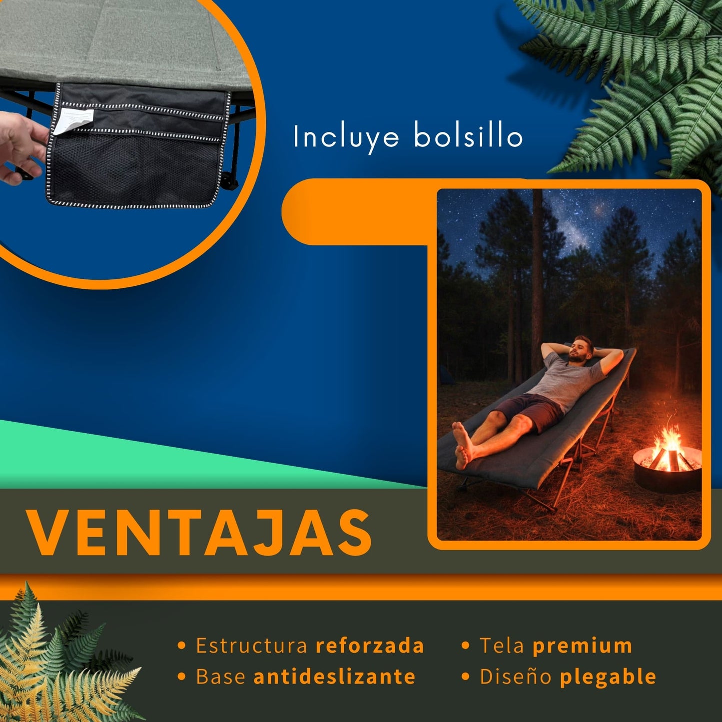 Catre Plegable para Acampar 190 cm con Bolsa Transportadora