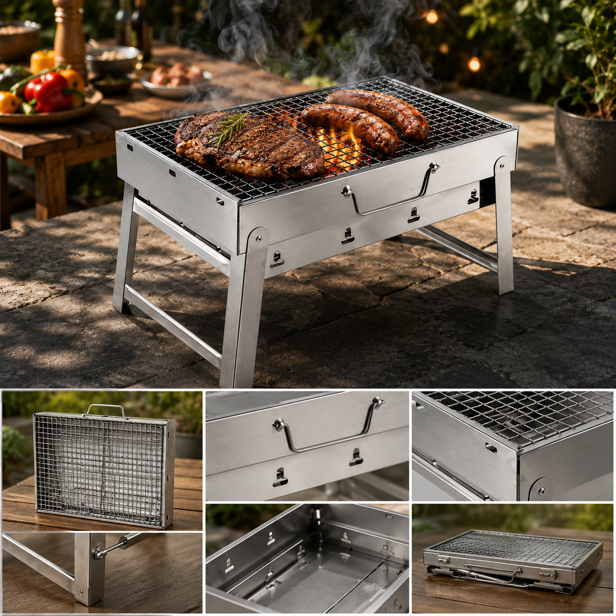 Asador Plegable Para Carbon Portatil Acero Inoxidable