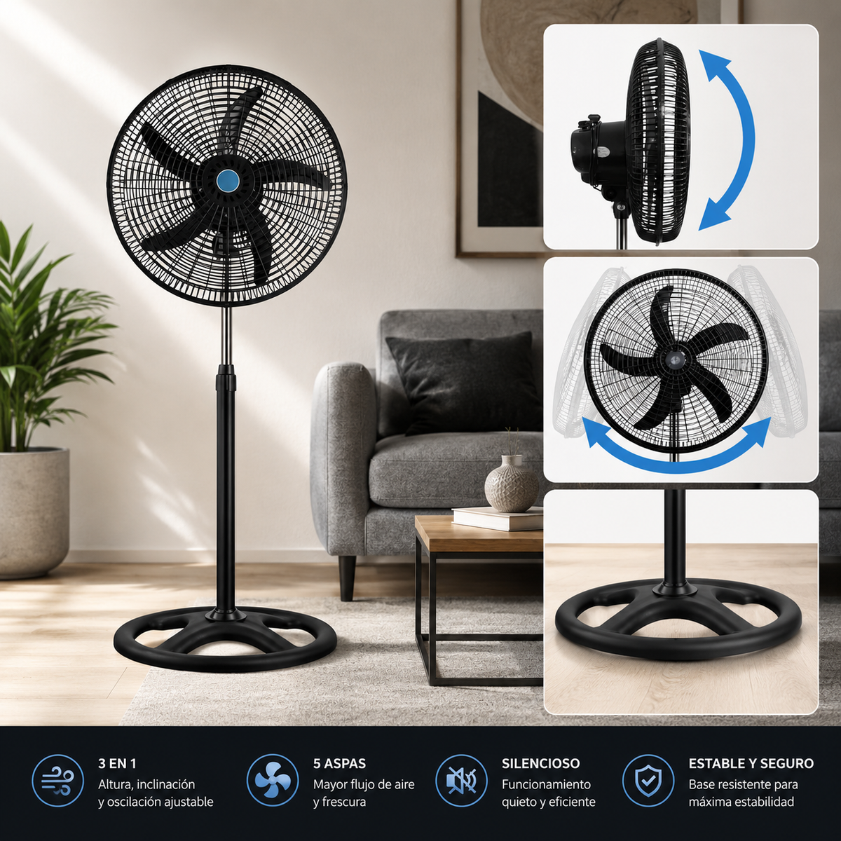 Ventilador de Pedestal Potente 3 Velocidades 18 Pulgadas Paquete 1 Pieza Ecomlab