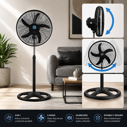 Ventilador de Pedestal Potente 3 Velocidades 18 Pulgadas Paquete 1 Pieza Ecomlab