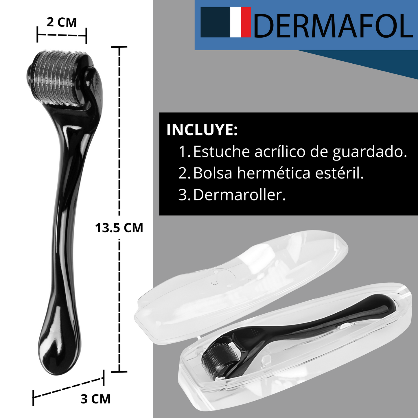 Rodillo Facial Profesional Masajeador de Titanio Negro- Rodillo con Estuche Portátil Relajación Facial y Capilar -  Dermafol - INCLUYE ESTUCHE