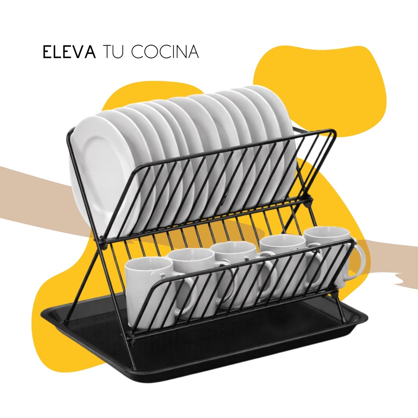 Escurridor de platos y vasos con organizador 2 niveles