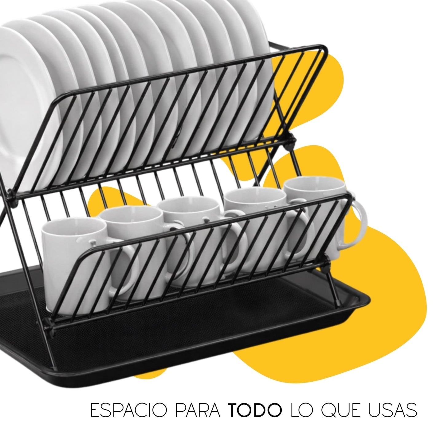 Escurridor de platos y vasos con organizador 2 niveles