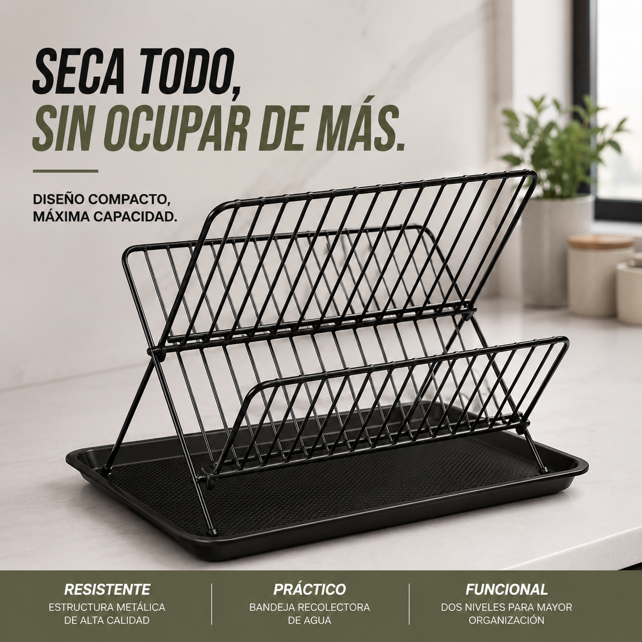 Escurridor de platos y vasos con organizador 2 niveles