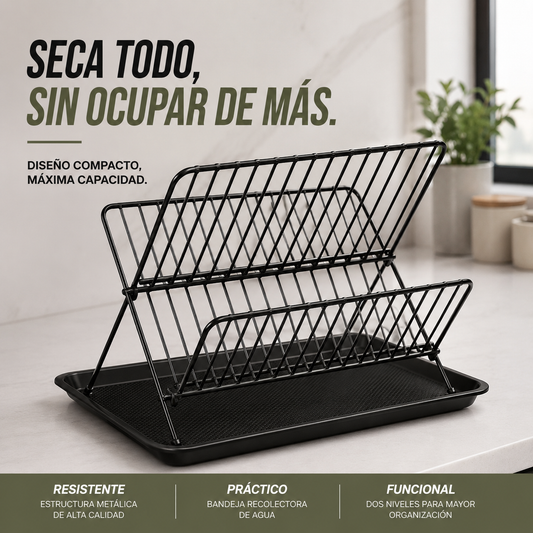 Escurridor de platos y vasos con organizador 2 niveles