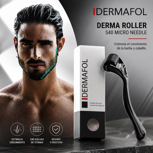 Rodillo Facial Profesional Masajeador de Titanio Negro- Rodillo con Estuche Portátil Relajación Facial y Capilar -  Dermafol