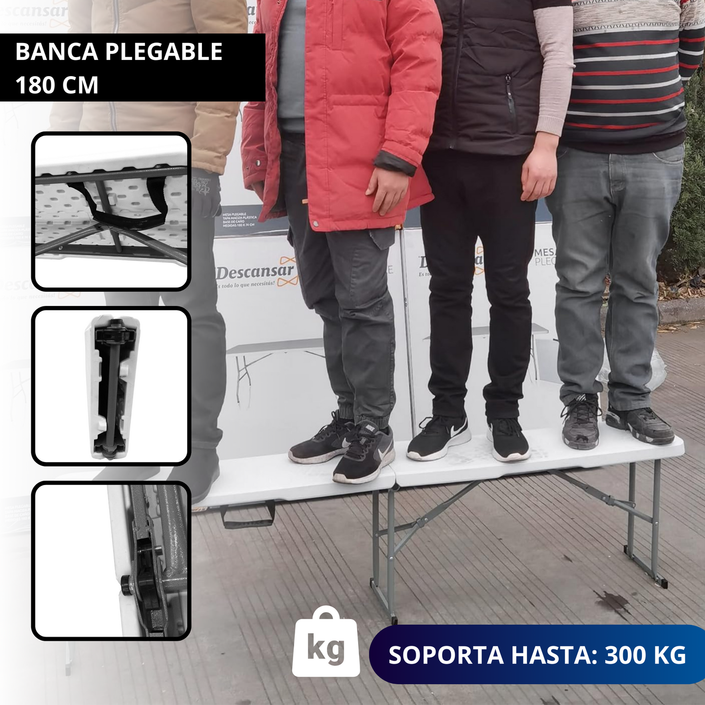 BANCA PLEGABLE DE PLASTICO ECOMLAB PORTAFOLIO 180CM HP-180CD