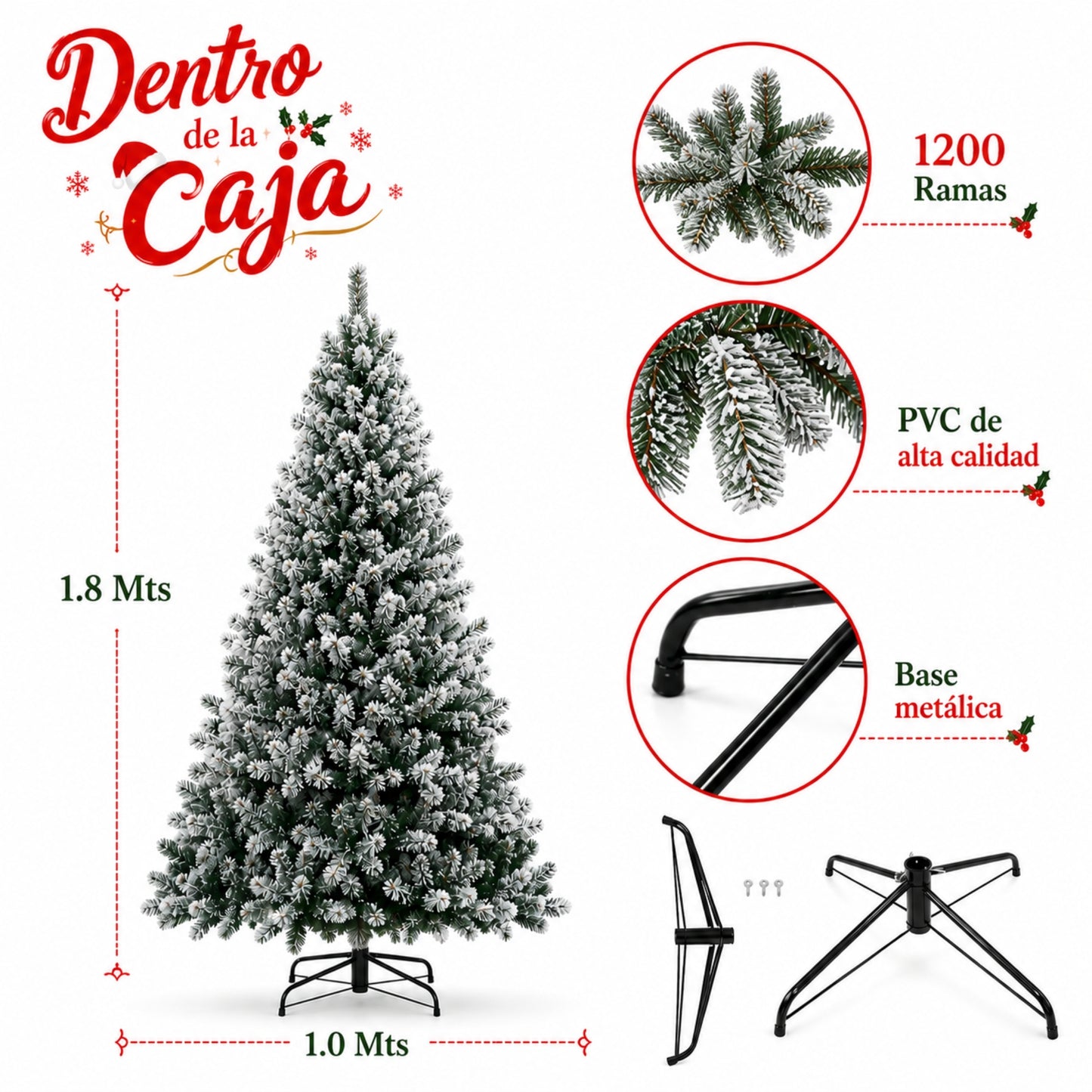 Árbol De Navidad Pino Nevado de 1.80 Mts Gratis Pie de Árbol
