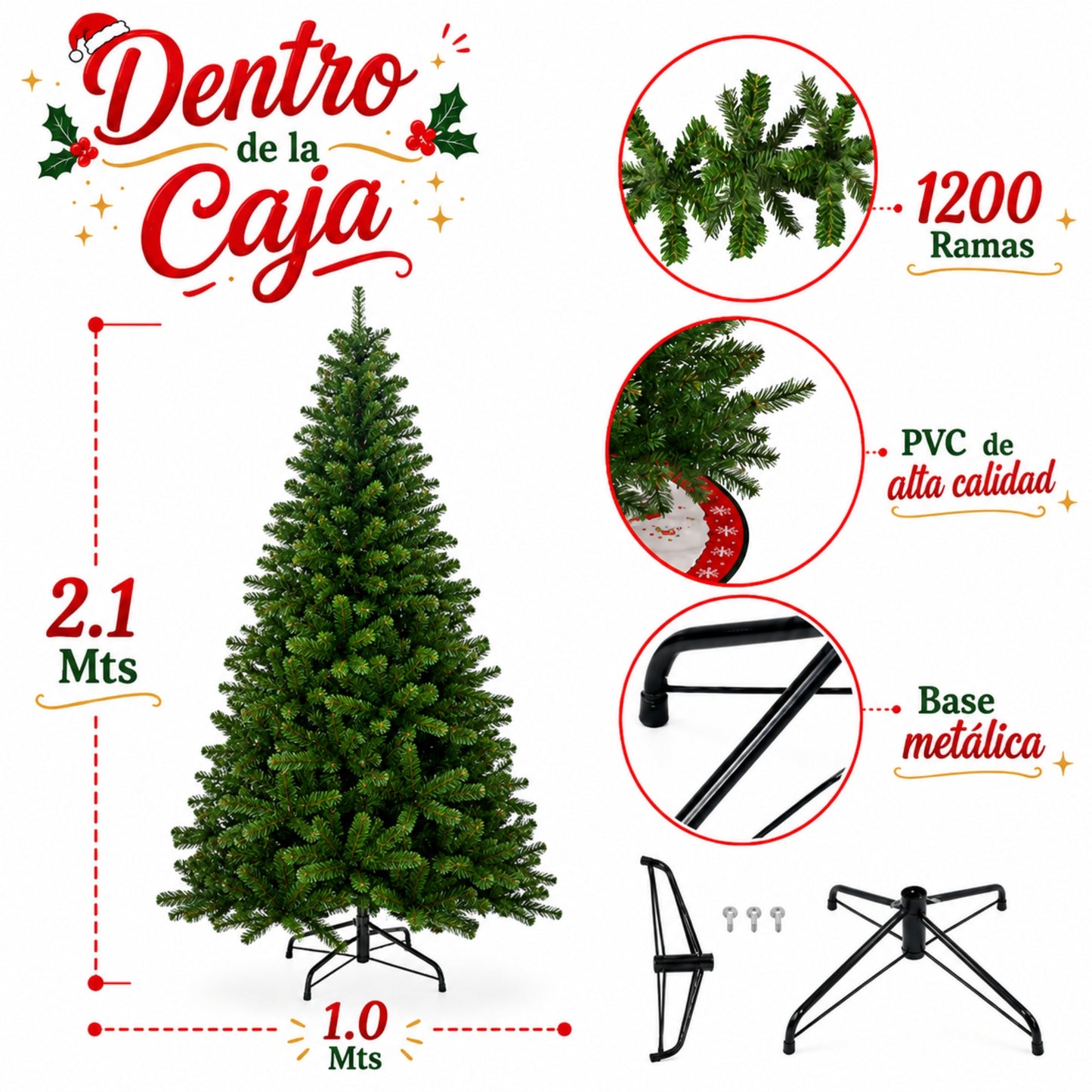 Árbol de Navidad Pino Navidad Ecomlab 1200 Ramas 2.10 Mts GRATIS PIE DE ÁRBOL NAVIDEÑO DE 90 CM.