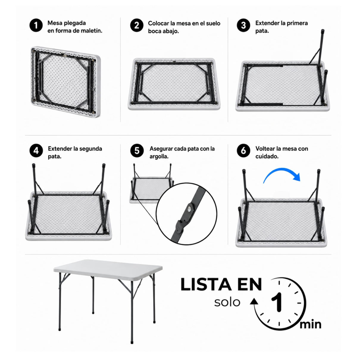 Mesa Plegable 82 CM De Plastico Ajustable Portatil HP-82C