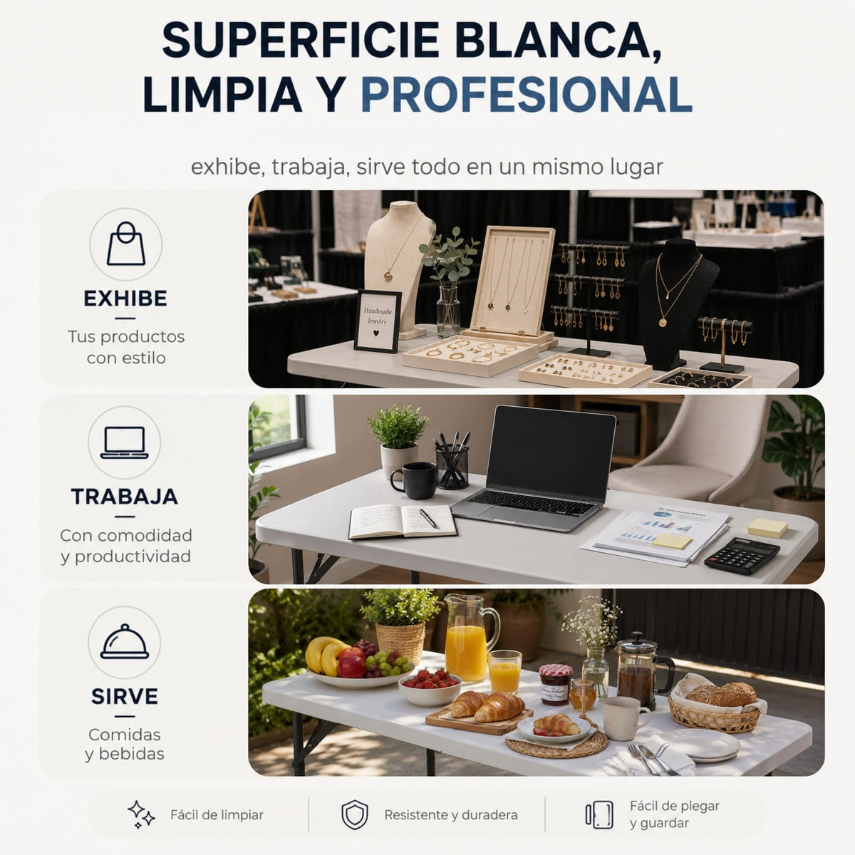 Mesa Plegable 82 CM De Plastico Ajustable Portatil HP-82C