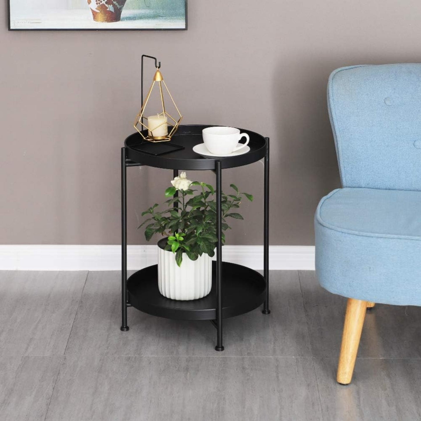 MESA DE CENTRO MINIMALISTA ECOMLAB AUXILIAR DE SALA METALICA NEGRA