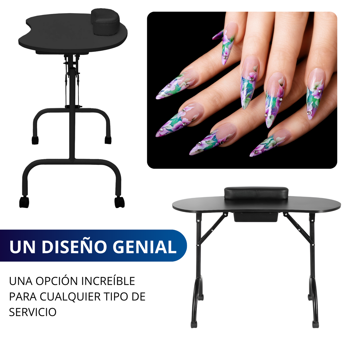 MESA PARA UÑAS MANICURE ECOMLAB PORTATIL PLEGABLE ESTÉTICA