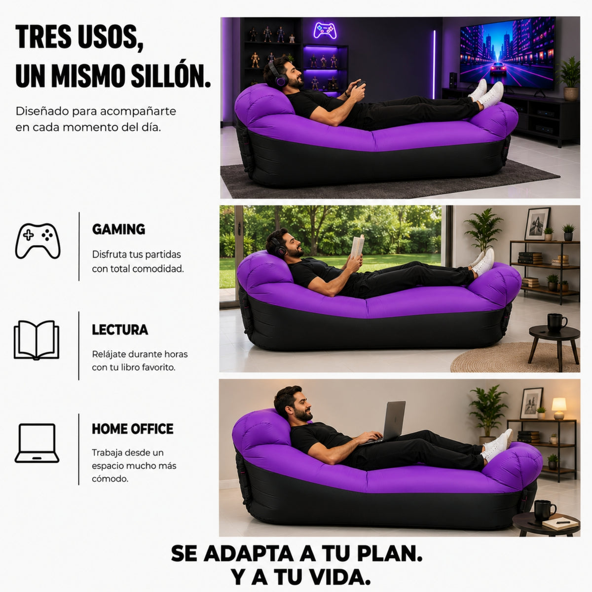 Sillon Inflable Comodo Portatil Para Playa Y Exteriores