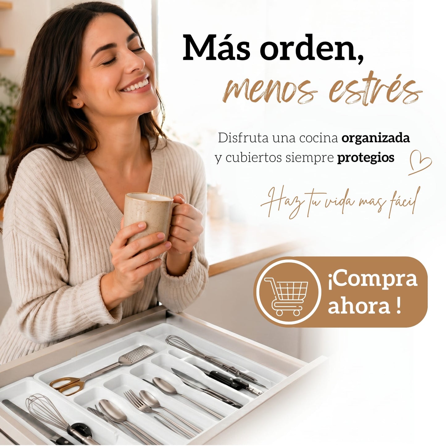 Organizador De Cubiertos Para Cajon Expansible 8 Divisiones
