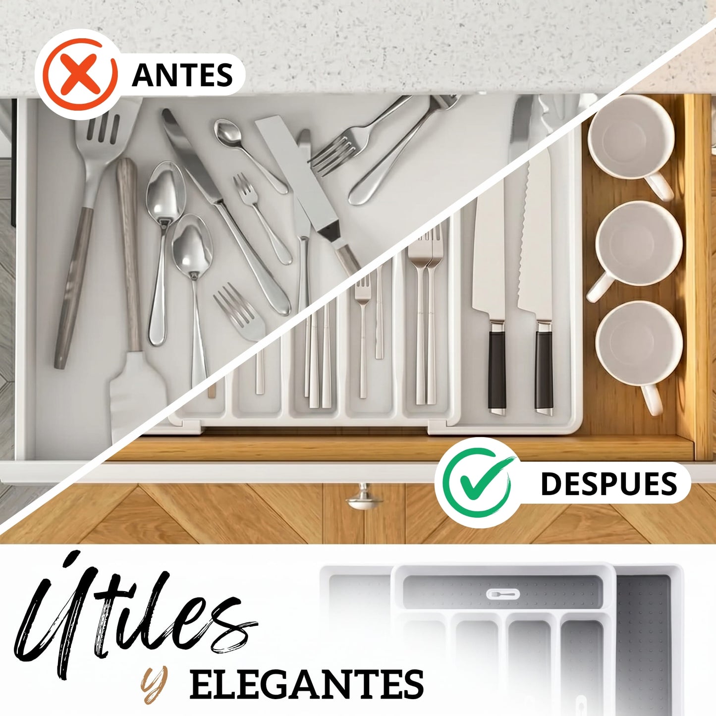 Organizador De Cubiertos Para Cajon Expansible Con Cubiertos